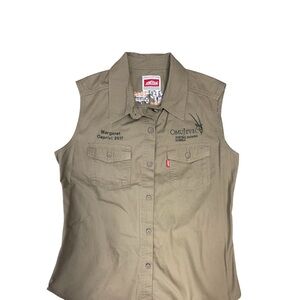 Vintage Sleeveless Khaki Shirt Johnsson Medium Women’s Button Down 100% COTTON